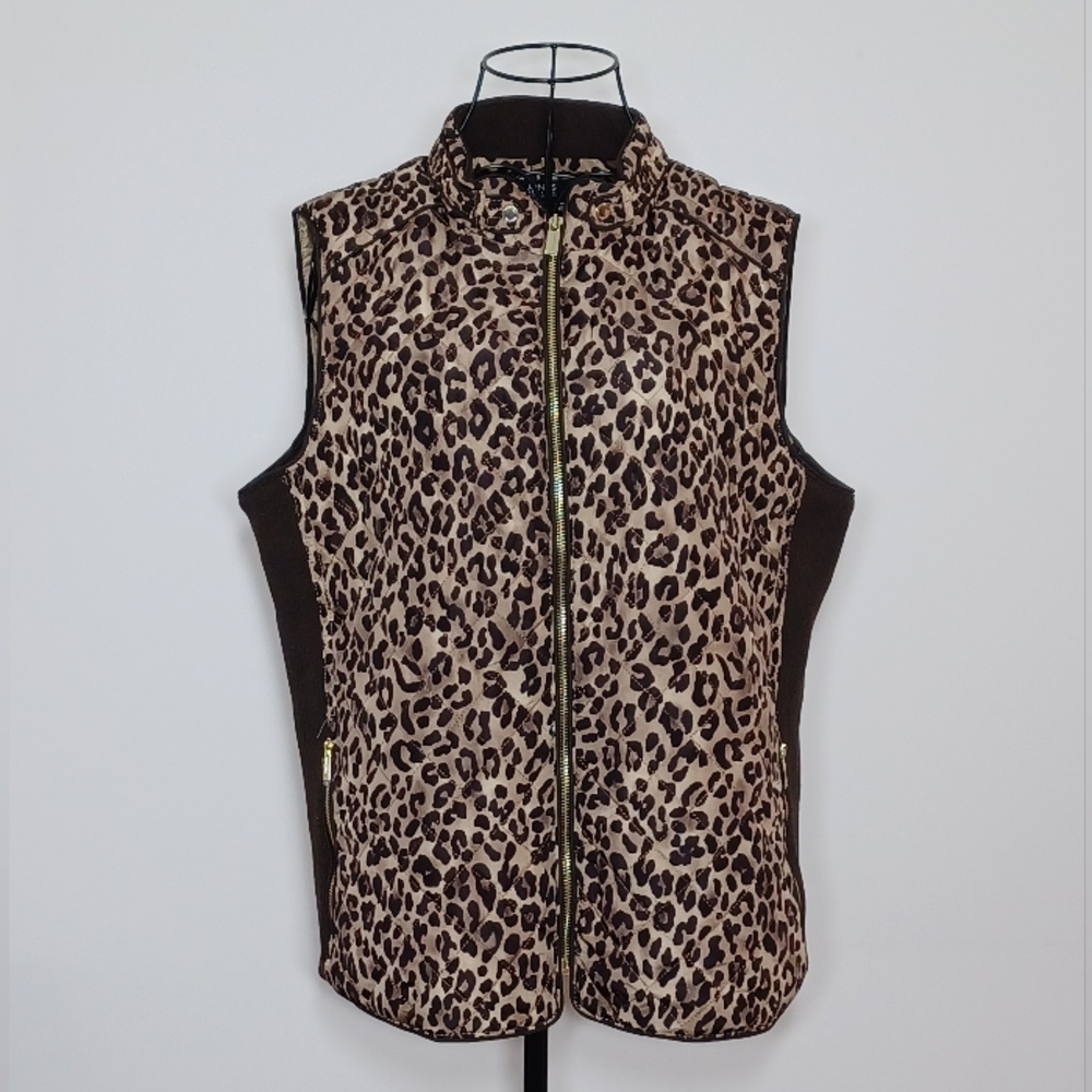 Jones New York Leopard Quilted Vest in Tan and Brown